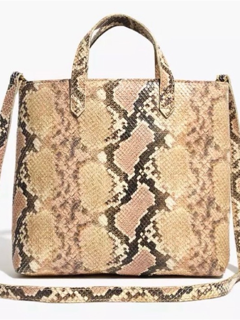 Madewell Snake-Embossed Crossbody in Beige and Brown